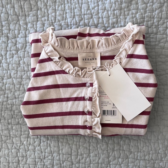 Sezane Gaël Marinière in Ecru/Rosewood, Size XL - Picture 5 of 6